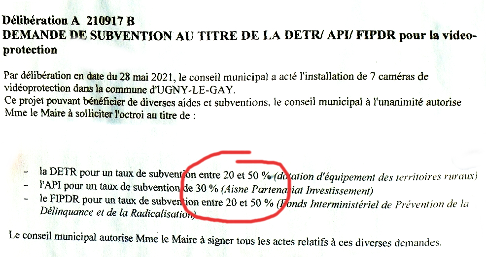 subvention vidéoprotection